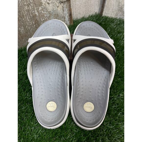 CROCS White Gray Slides Window Unisex Women's 9 Men's 7 Sandals - Picture 4 of 9